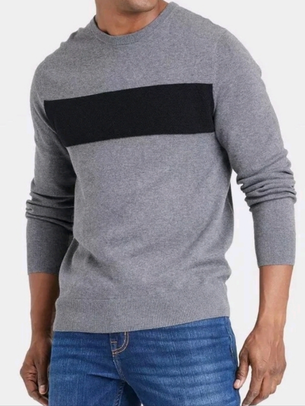 Goodfellow & Co Gray Crewneck Sweater with Black Chest Panel Size M